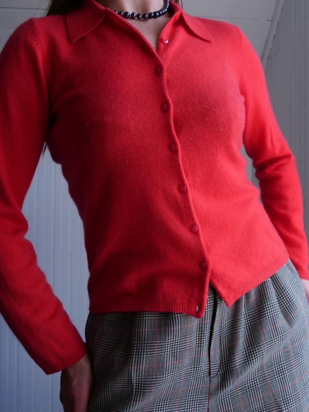 Birch Hill 100% Cashmere Cardigan Preppy Super Soft Red Size XL Runs Small
